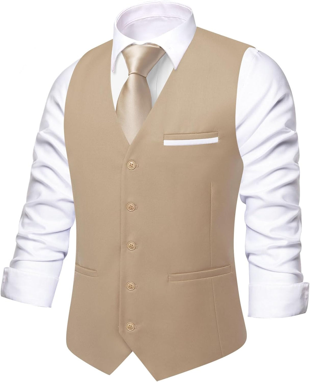 Men's Formal Suit Vest - Solid V-Neck Waistcoat with Three Pockets for Business and Weddings - Medium