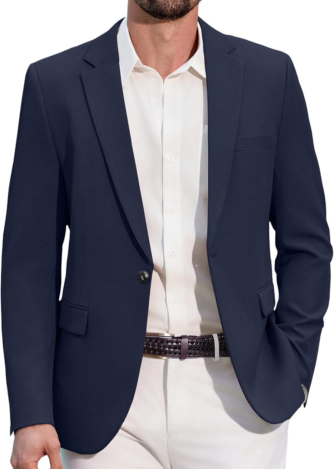 Men's One-Button Slim Fit Blazer - Notched Lapel Sport Coat with Double Vents for Weddings and Business - Black (7)
