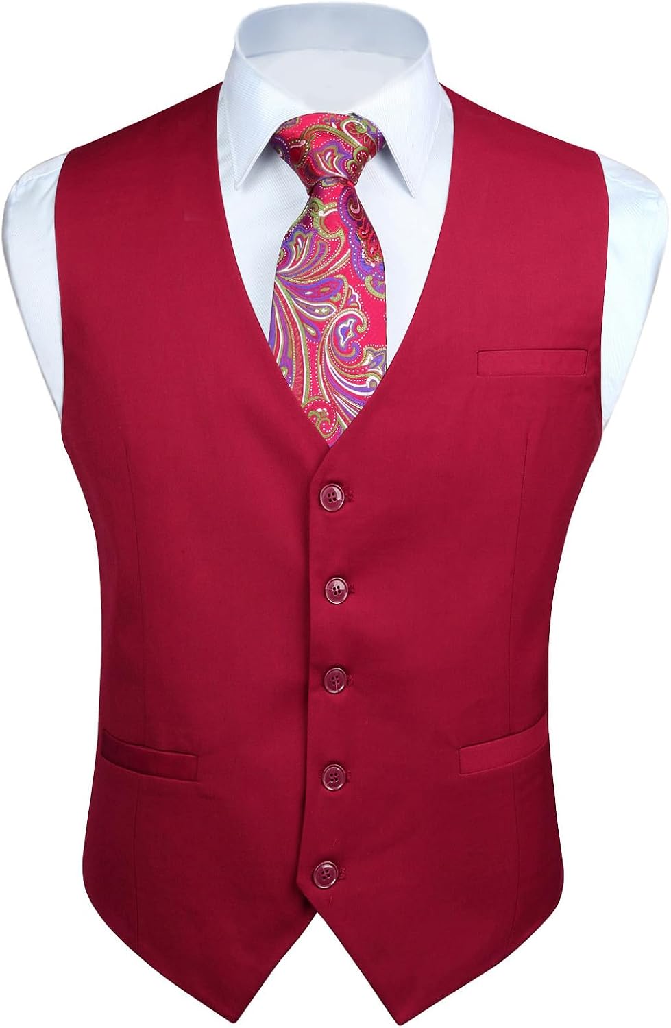 Men's Solid Colour Suit Vest - Business Formal Dress Waistcoat for Suits and Tuxedos - Small