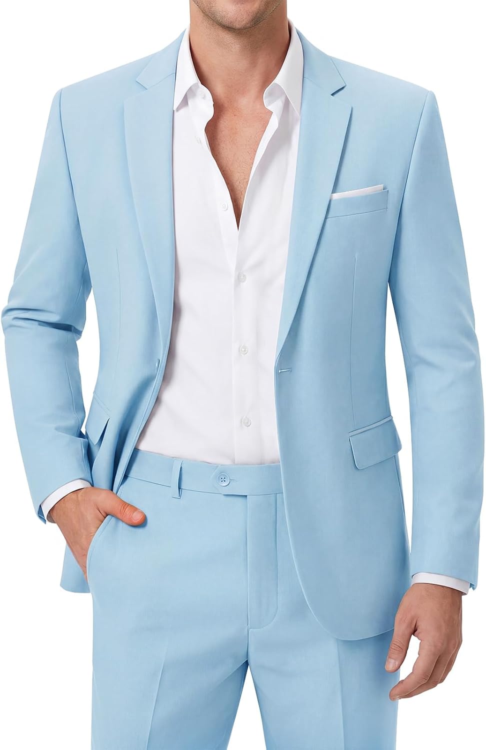 Men's Two-Piece Slim Fit Suit - One-Button Jacket and Trousers with Side Vents and Adjustable Waist - Medium