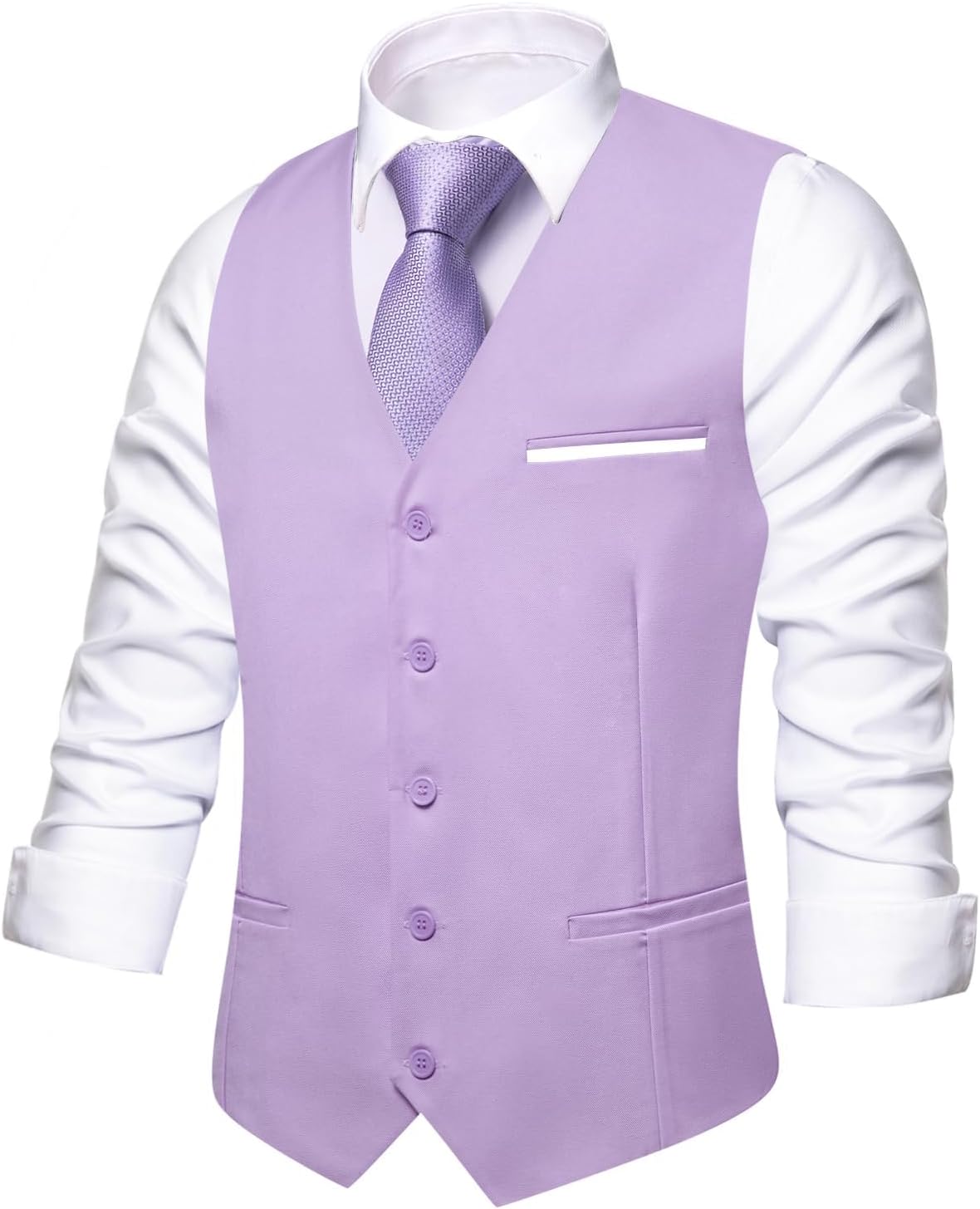 Men's Formal Suit Vest - Solid V-Neck Waistcoat with Three Pockets for Business and Weddings - Medium