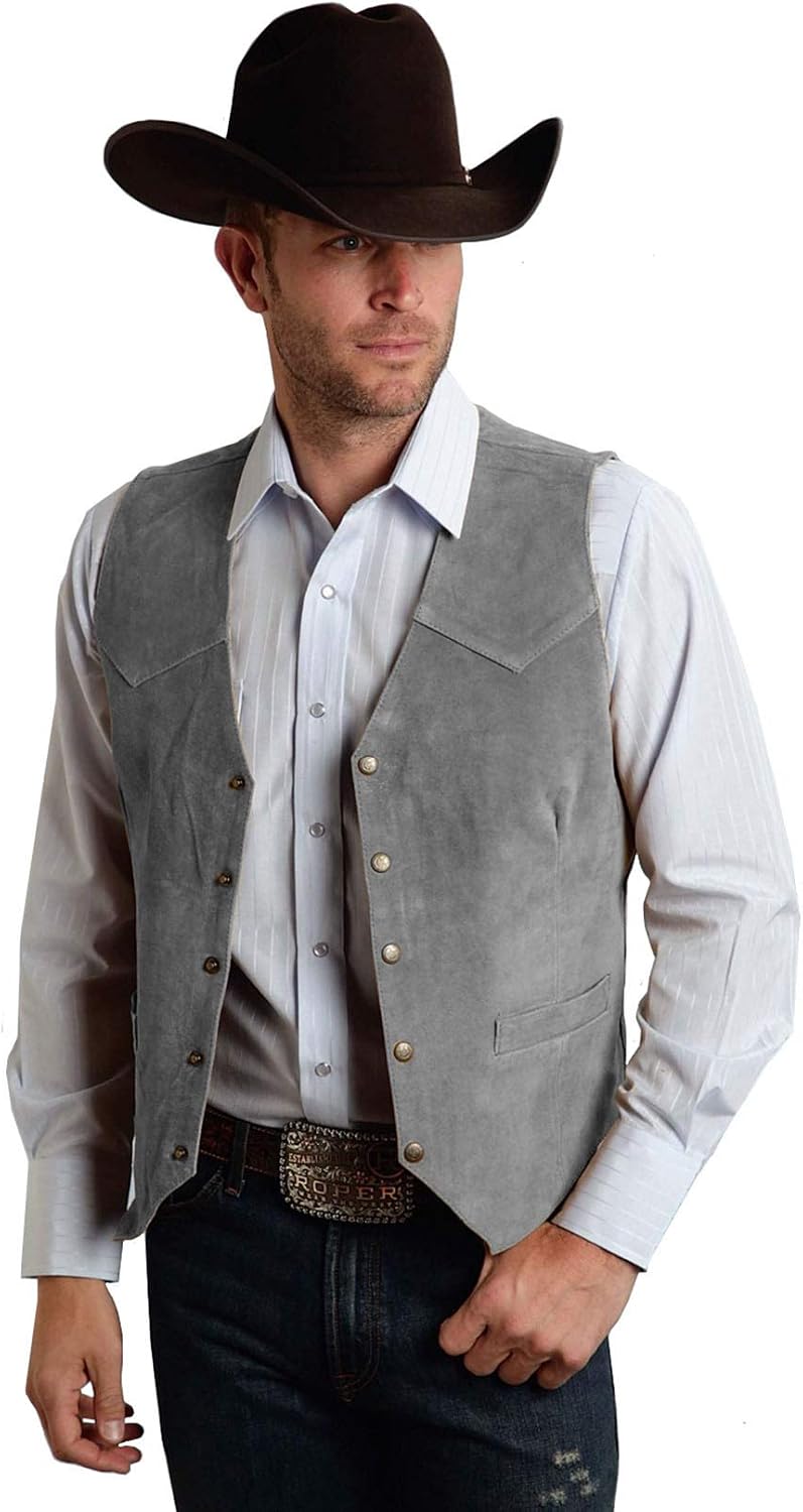 Men's Suede Leather Vest - Vintage Slim Fit Cowboy Waistcoat for Weddings, Proms and Dinners - Small