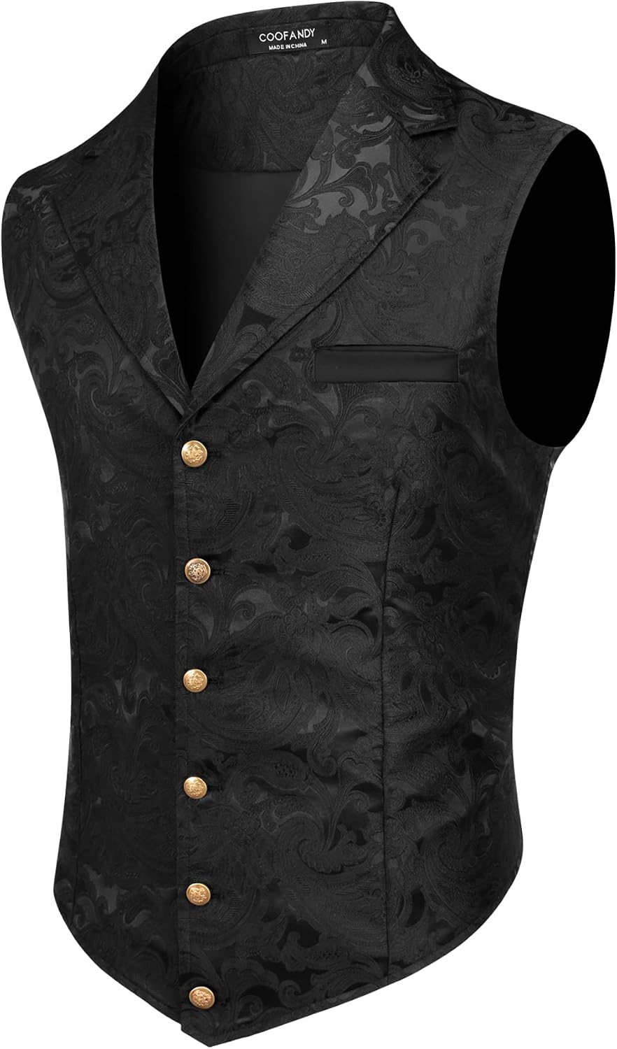 Men's Paisley Floral Suit Vest - Victorian Gothic Waistcoat with Notched Lapels for Tuxedo Wear - Medium
