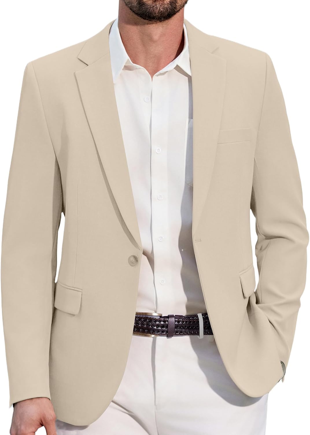 Men's One-Button Slim Fit Blazer - Notched Lapel Sport Coat with Double Vents for Weddings and Business - Black