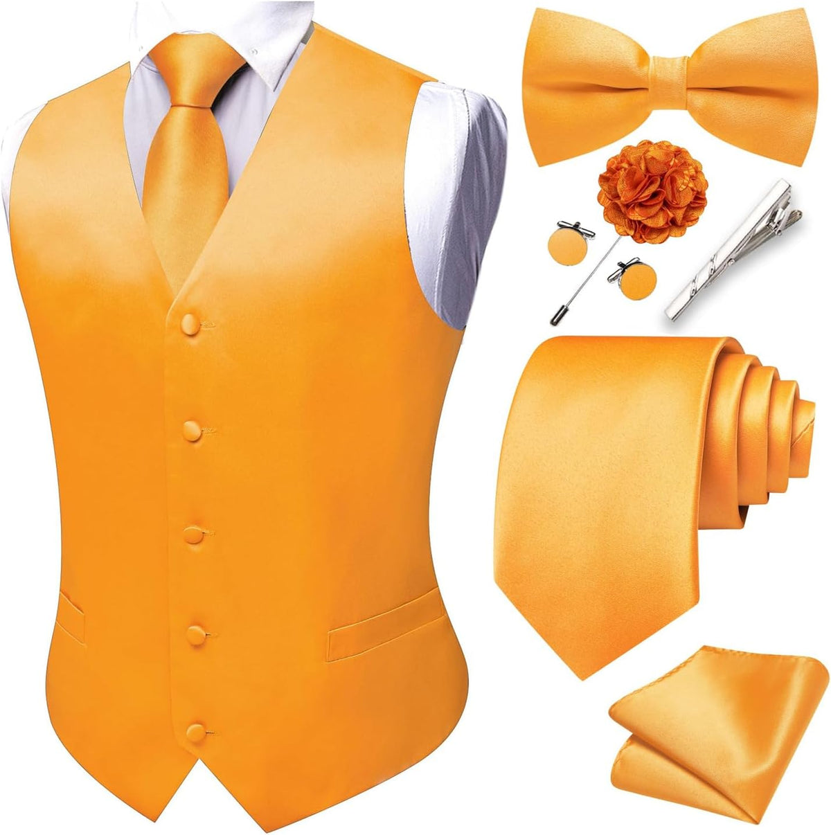 Men's Eight-Piece Suit Vest Set - Jacquard Waistcoat with Tie, Bow Tie, Cufflinks and Lapel Pin - Large