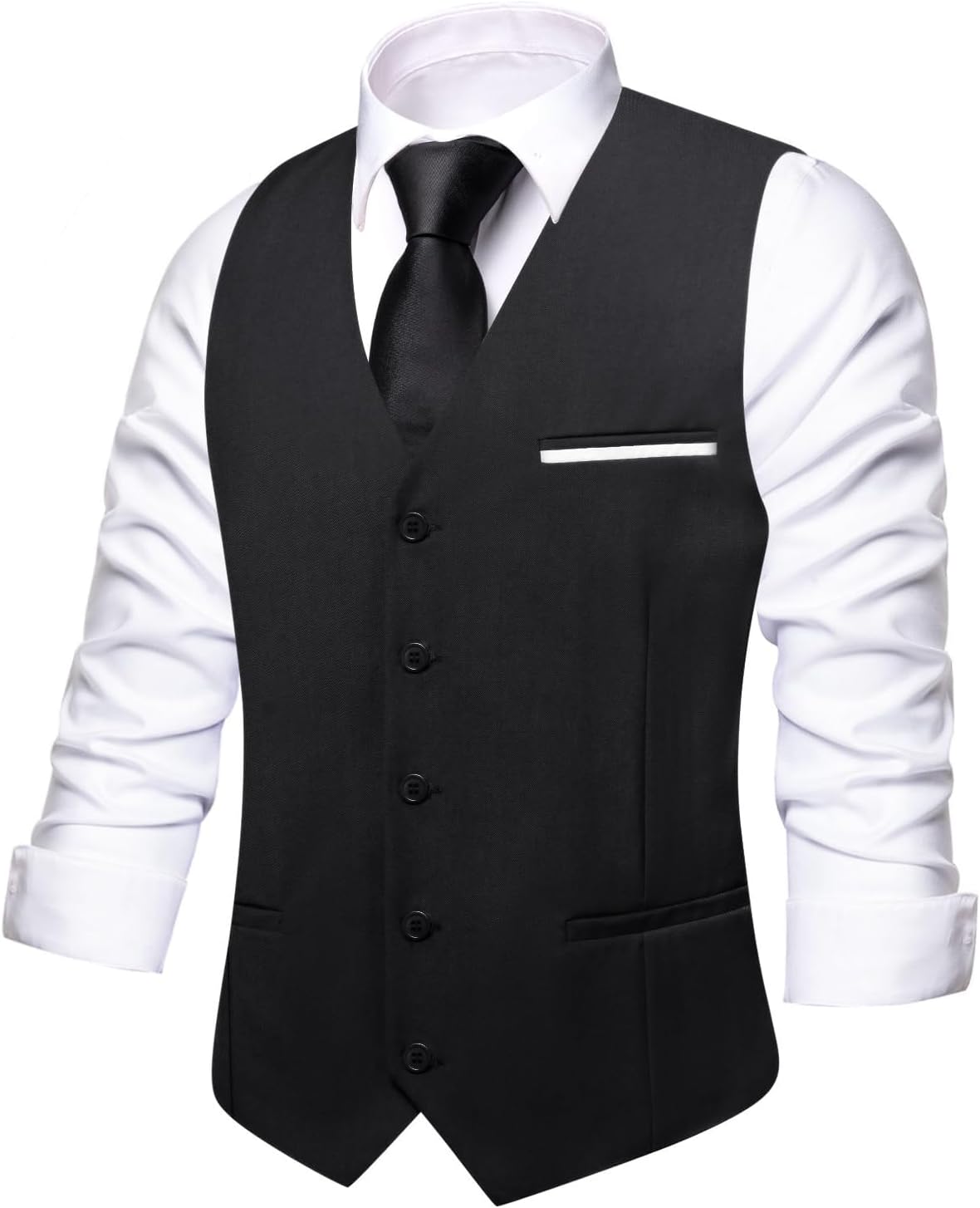 Men's Formal Suit Vest - Solid V-Neck Waistcoat with Three Pockets for Business and Weddings - Small