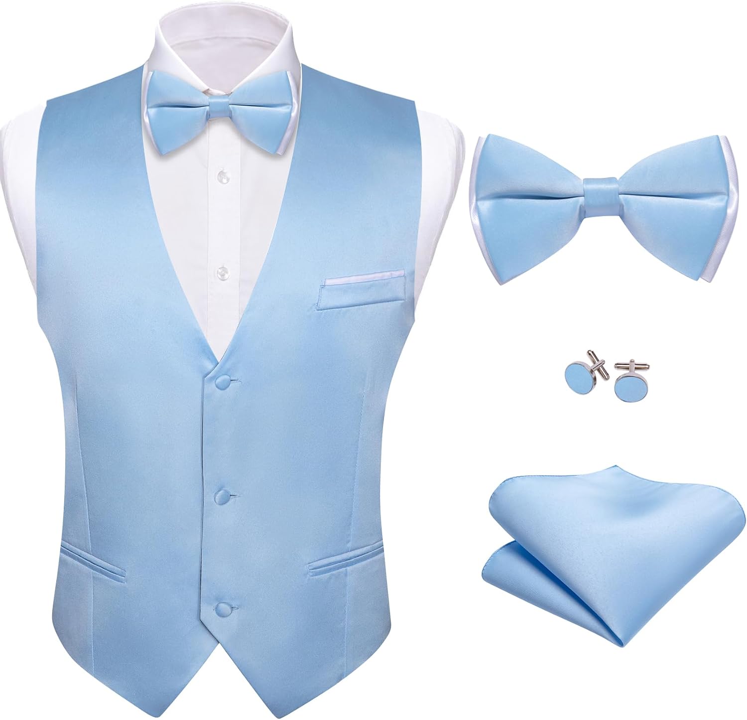Men's Suit Vest and Bow Tie Set - Four-Piece V-Neck Slim Fit Waistcoat for Weddings and Proms - Large