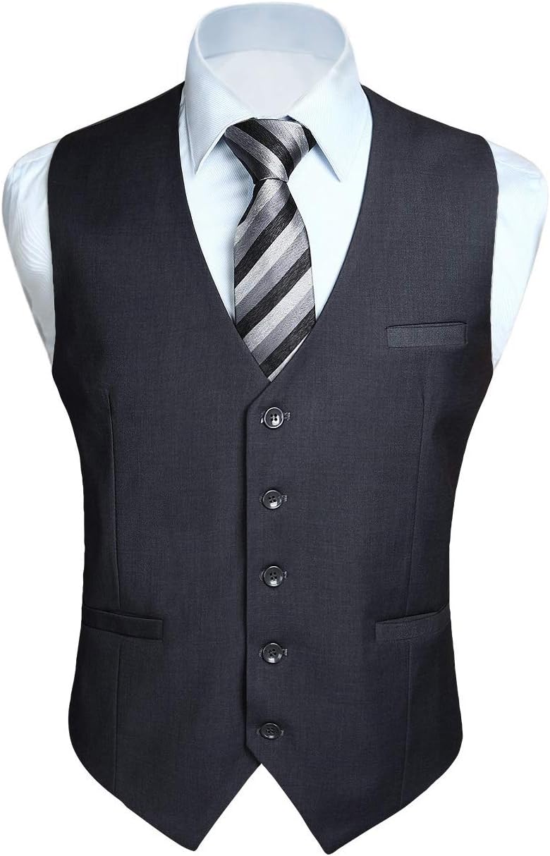 Men's Slim Fit Suit Vest - Three-Pocket Waistcoat for Business, Weddings, Prom and Tuxedo Wear - Large (36)