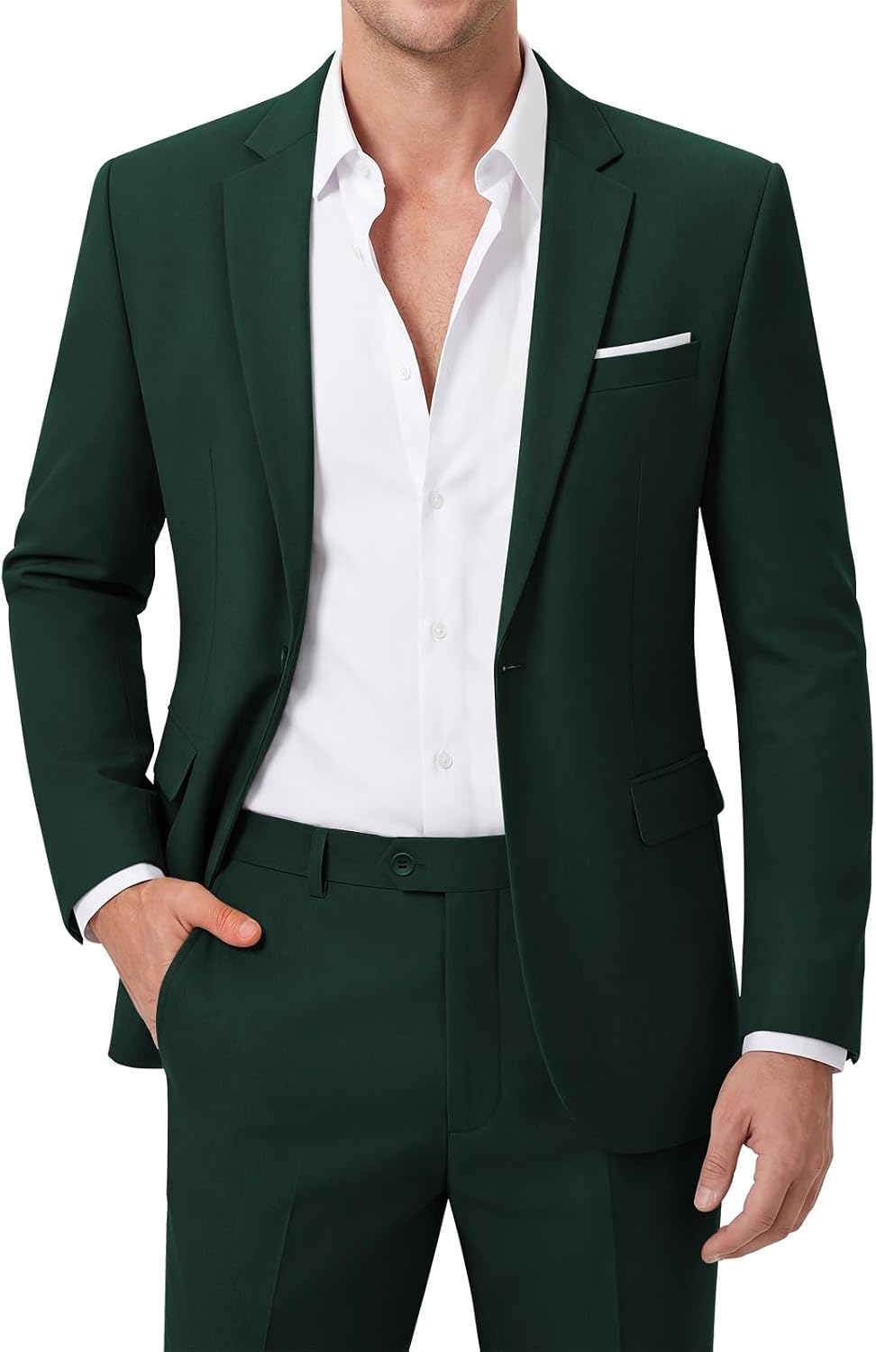 Men's Two-Piece Slim Fit Suit - One-Button Jacket and Trousers with Side Vents and Adjustable Waist - Small