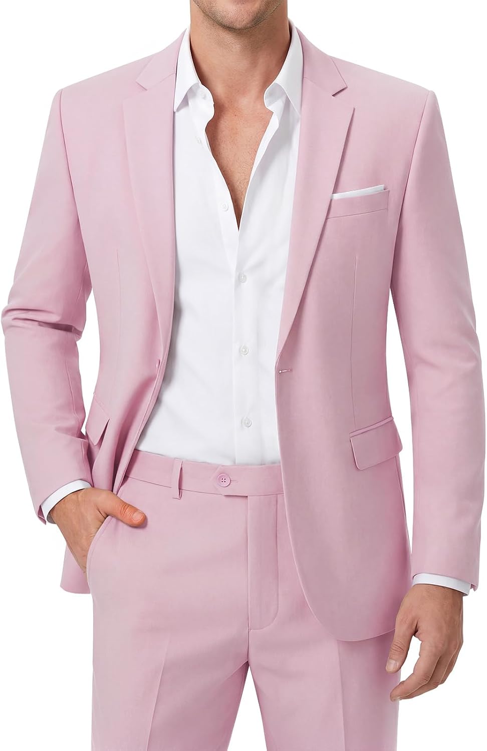 Men's Two-Piece Slim Fit Suit - One-Button Jacket and Trousers with Side Vents and Adjustable Waist - Small (9)