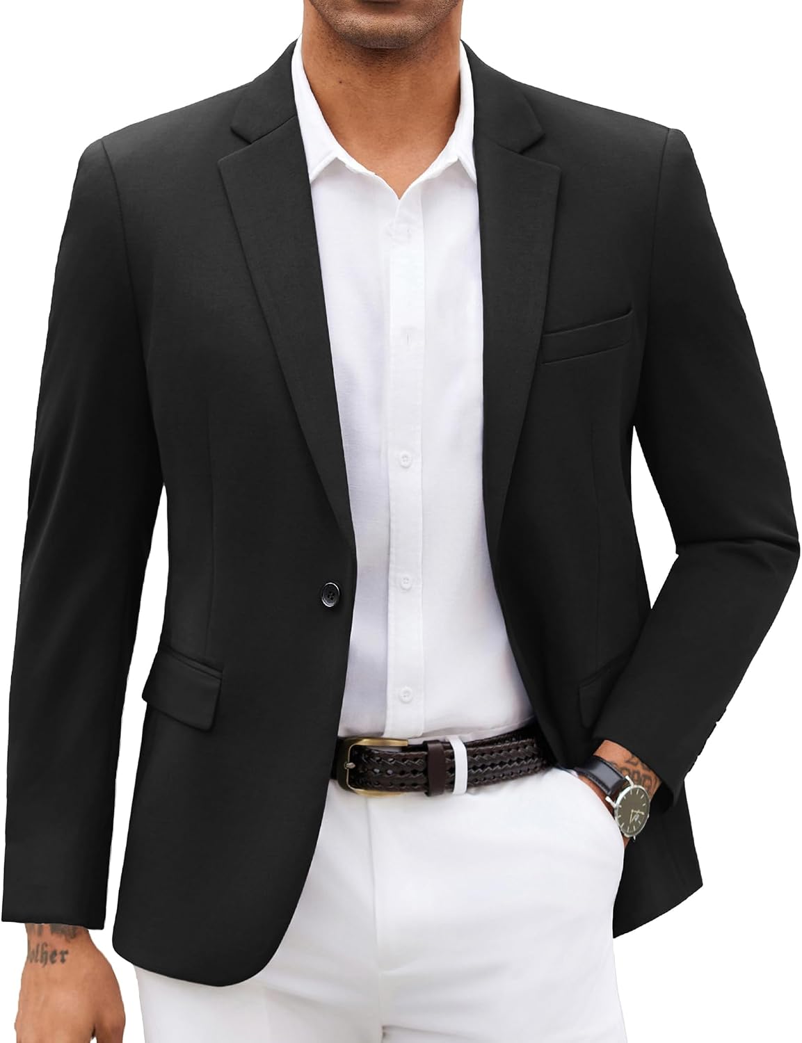 Men's Knit Blazer Jacket - Soft Lightweight Sport Coat with Notched Lapel, Four Pockets and Back Vent - Small