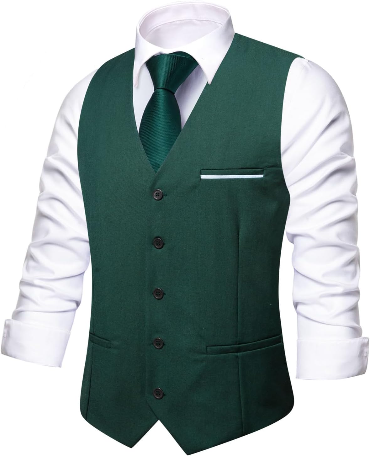 Men's Formal Suit Vest - Solid V-Neck Waistcoat with Three Pockets for Business and Weddings - Large