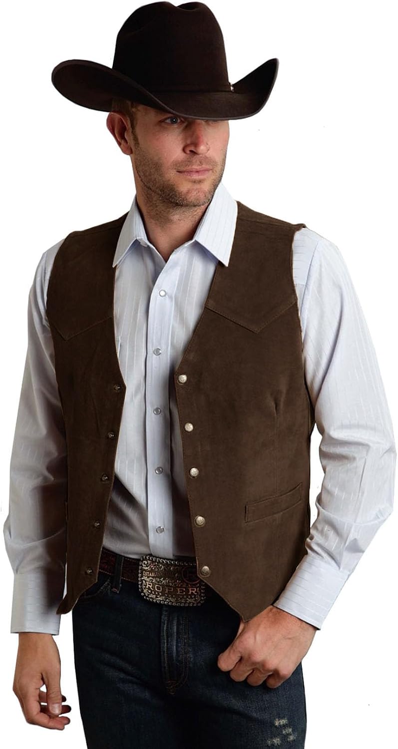 Men's Suede Leather Vest - Vintage Slim Fit Cowboy Waistcoat for Weddings, Proms and Dinners - Small