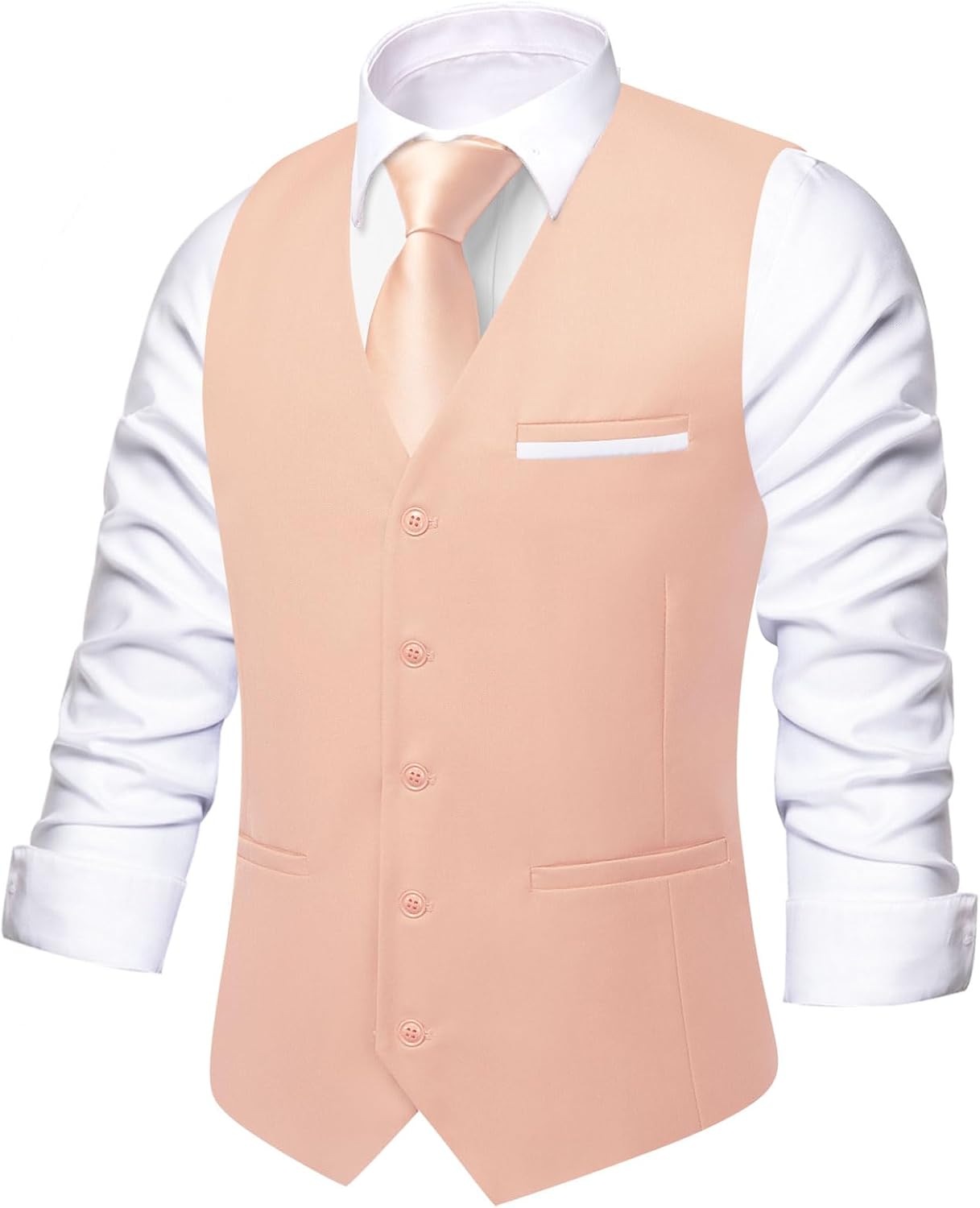 Men's Formal Suit Vest - Solid V-Neck Waistcoat with Three Pockets for Business and Weddings - Large