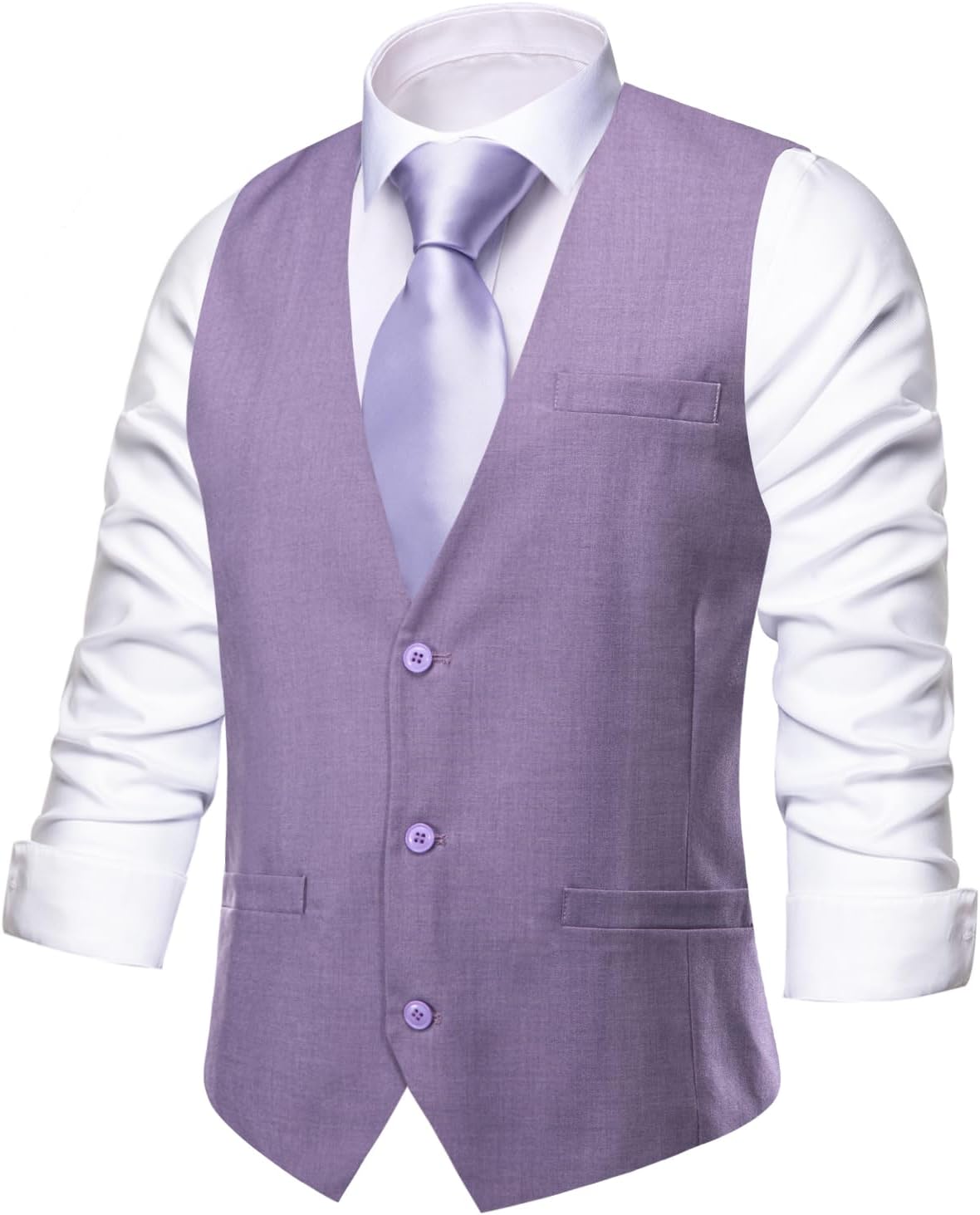 Men's Formal Suit Vest - Solid V-Neck Waistcoat with Three Pockets for Business and Weddings - Medium
