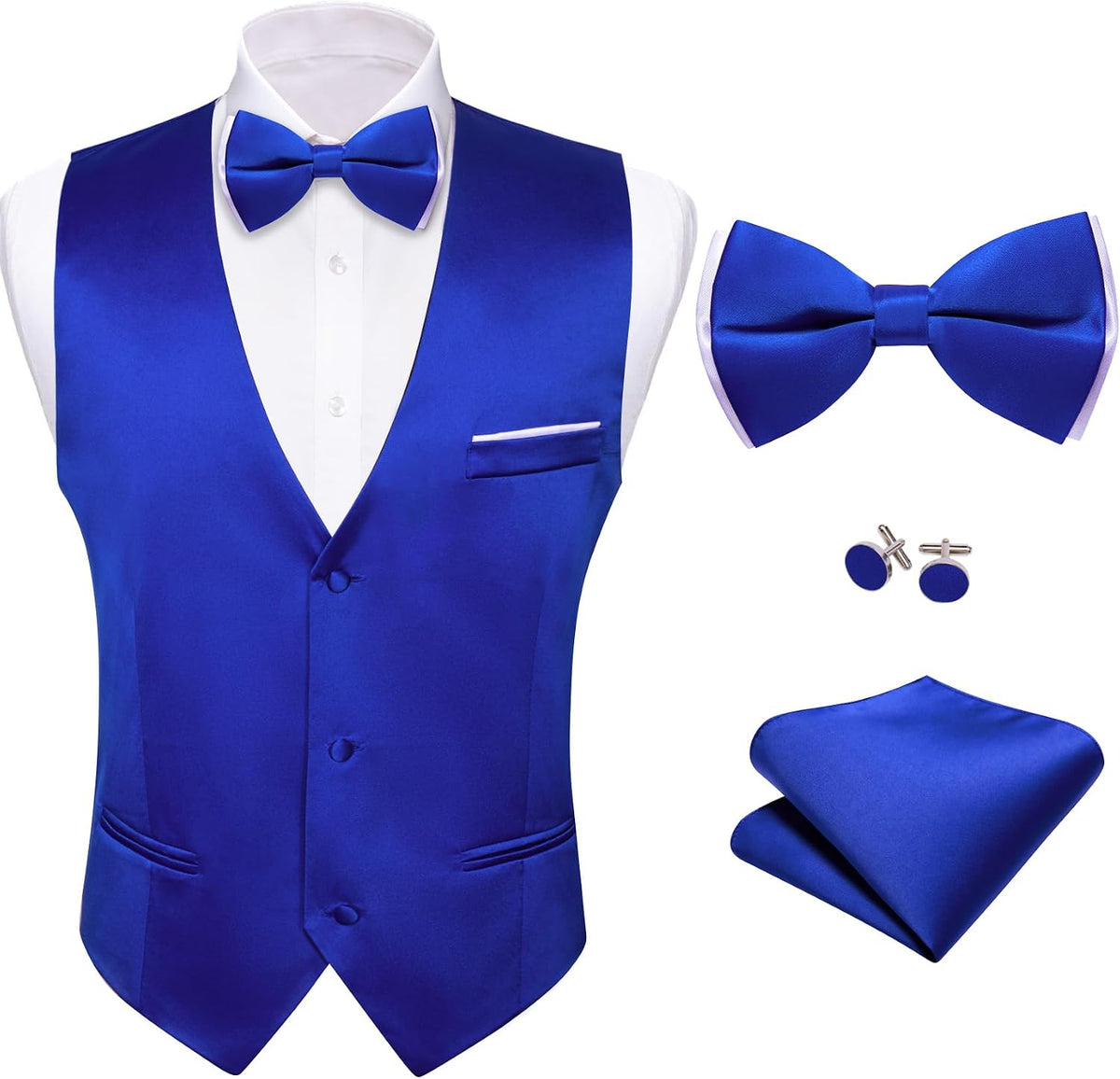 Men's Suit Vest and Bow Tie Set - Four-Piece V-Neck Slim Fit Waistcoat for Weddings and Proms - Medium