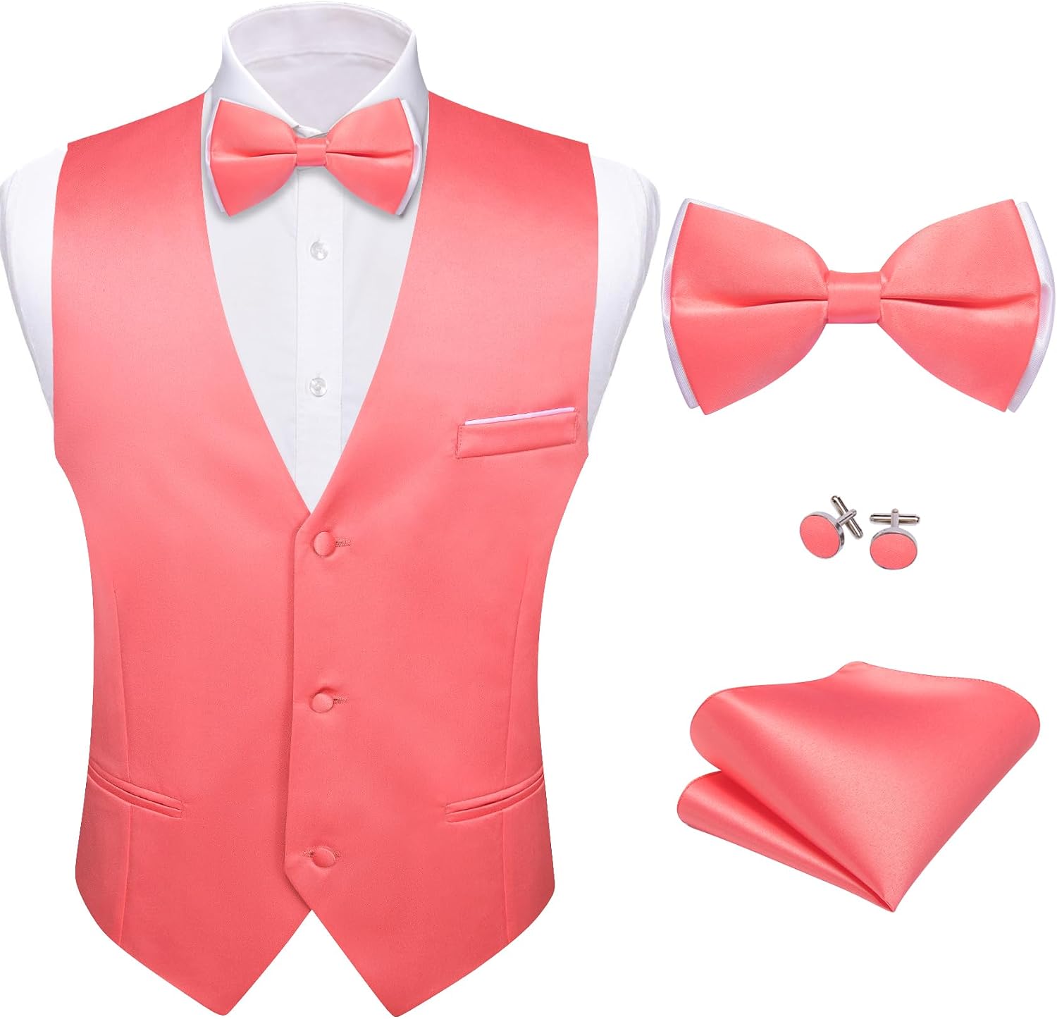 Men's Suit Vest and Bow Tie Set - Four-Piece V-Neck Slim Fit Waistcoat for Weddings and Proms - Small