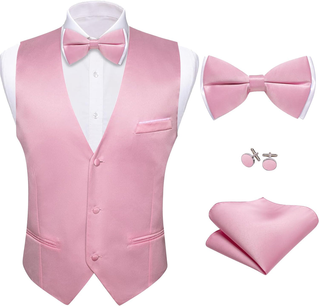 Men's Suit Vest and Bow Tie Set - Four-Piece V-Neck Slim Fit Waistcoat for Weddings and Proms - Small