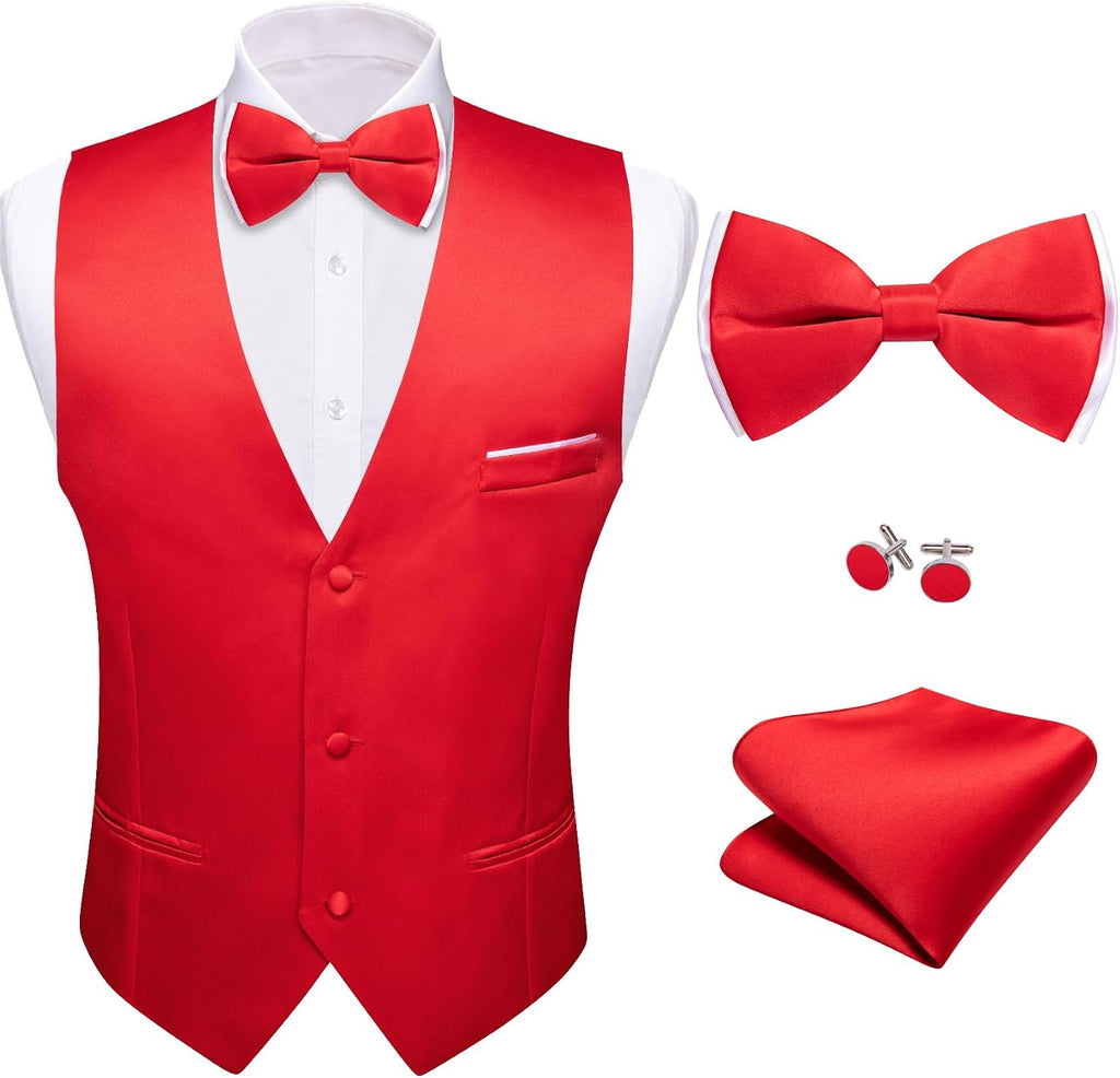 Men's Suit Vest and Bow Tie Set - Four-Piece V-Neck Slim Fit Waistcoat for Weddings and Proms - Large
