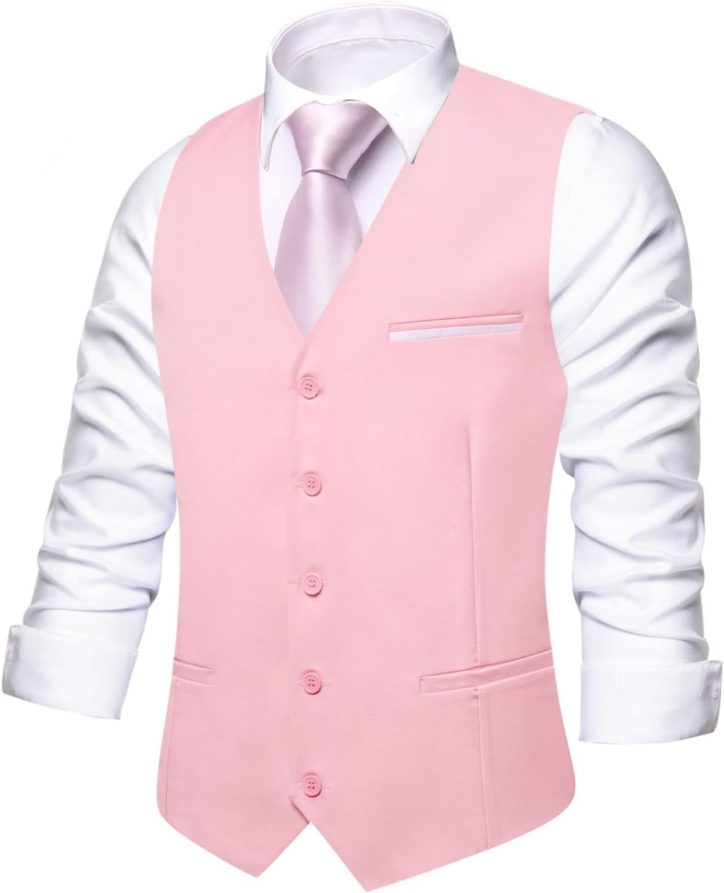 Men's Formal Suit Vest - Solid V-Neck Waistcoat with Three Pockets for Business and Weddings - Large