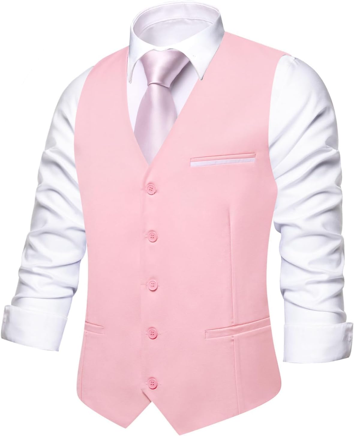 Men's Formal Suit Vest - Solid V-Neck Waistcoat with Three Pockets for Business and Weddings - Large