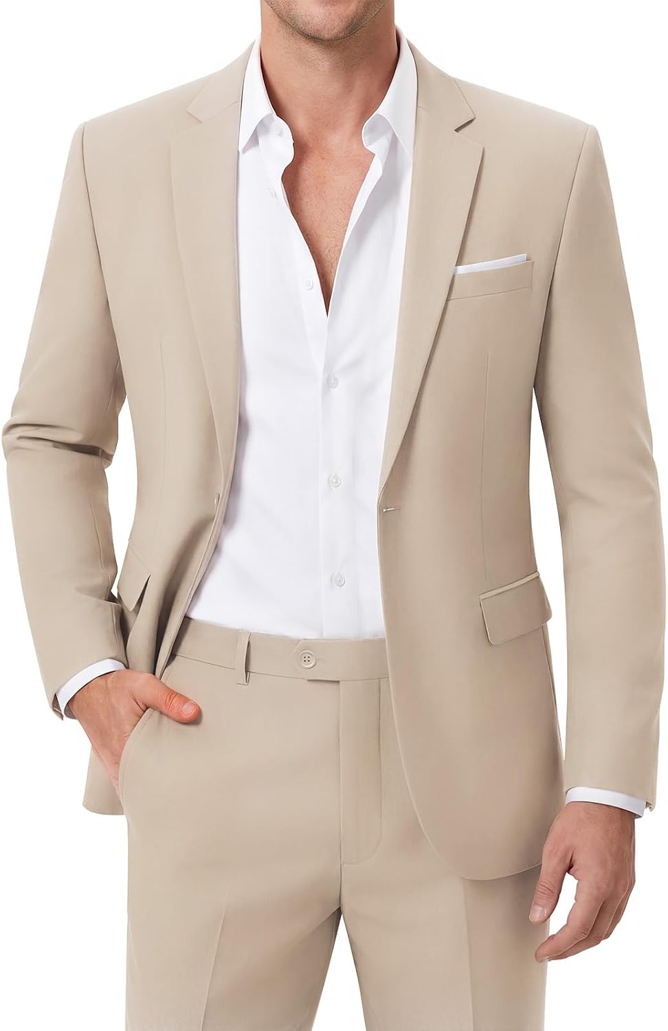 Men's Two-Piece Slim Fit Suit - One-Button Jacket and Trousers with Side Vents and Adjustable Waist - Small