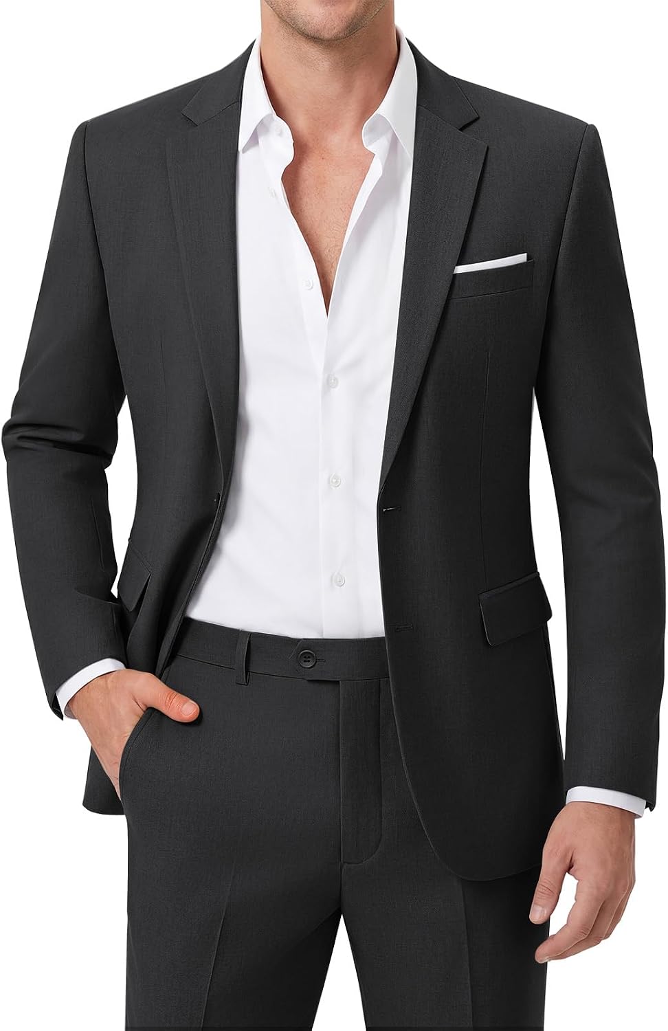 Men's Two-Piece Slim Fit Suit - One-Button Jacket and Trousers with Side Vents and Adjustable Waist - Small (13)