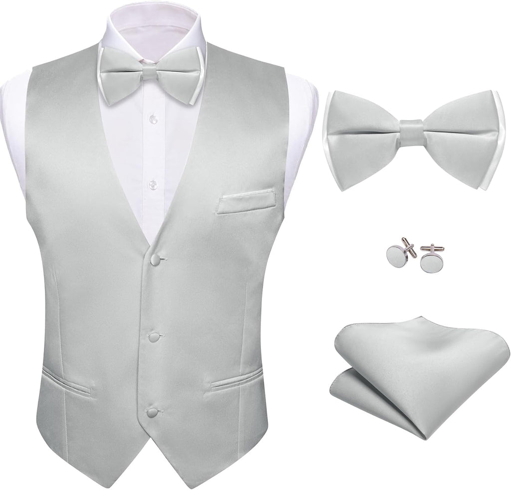 Men's Suit Vest and Bow Tie Set - Four-Piece V-Neck Slim Fit Waistcoat for Weddings and Proms - Large