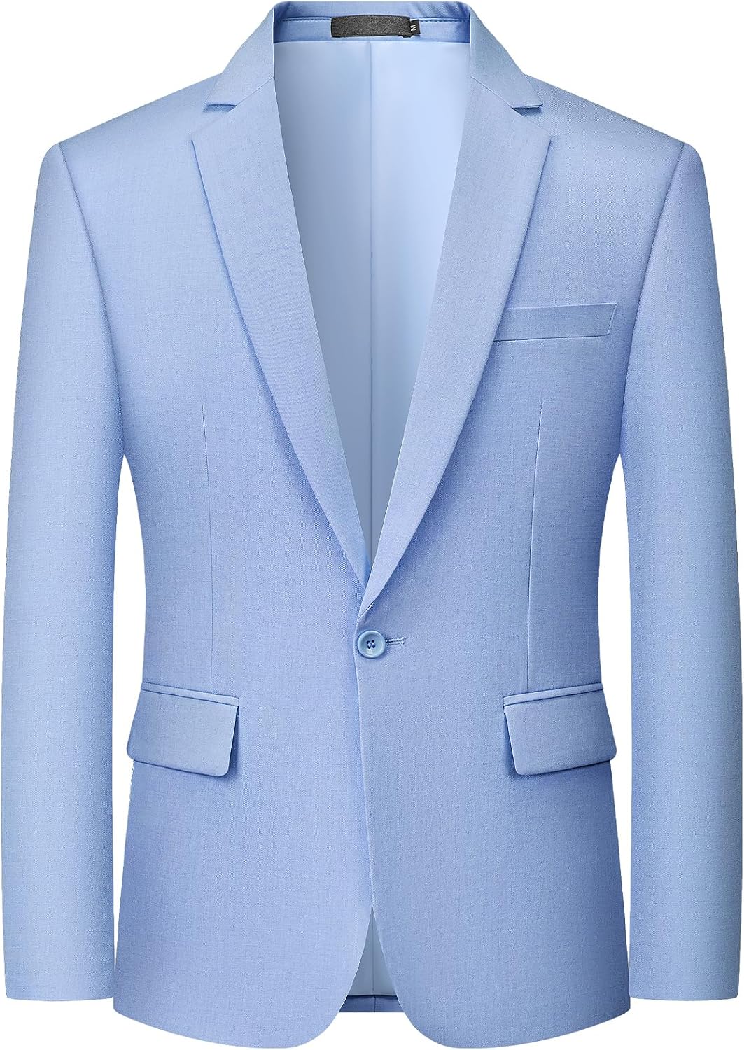 Men's One-Button Suit Jacket - Slim Fit Solid Colour Blazer and Lightweight Sport Coat - Sky Grey