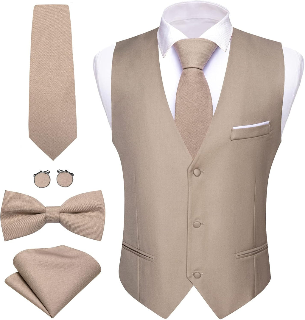 Men's Formal Suit Vest Set - Five-Piece Slim Fit V-Neck Waistcoat with Tie and Bow Tie - Large