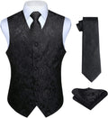 Men's Three-Piece Vest and Tie Set - Paisley Jacquard Waistcoat with Necktie and Pocket Square - Small