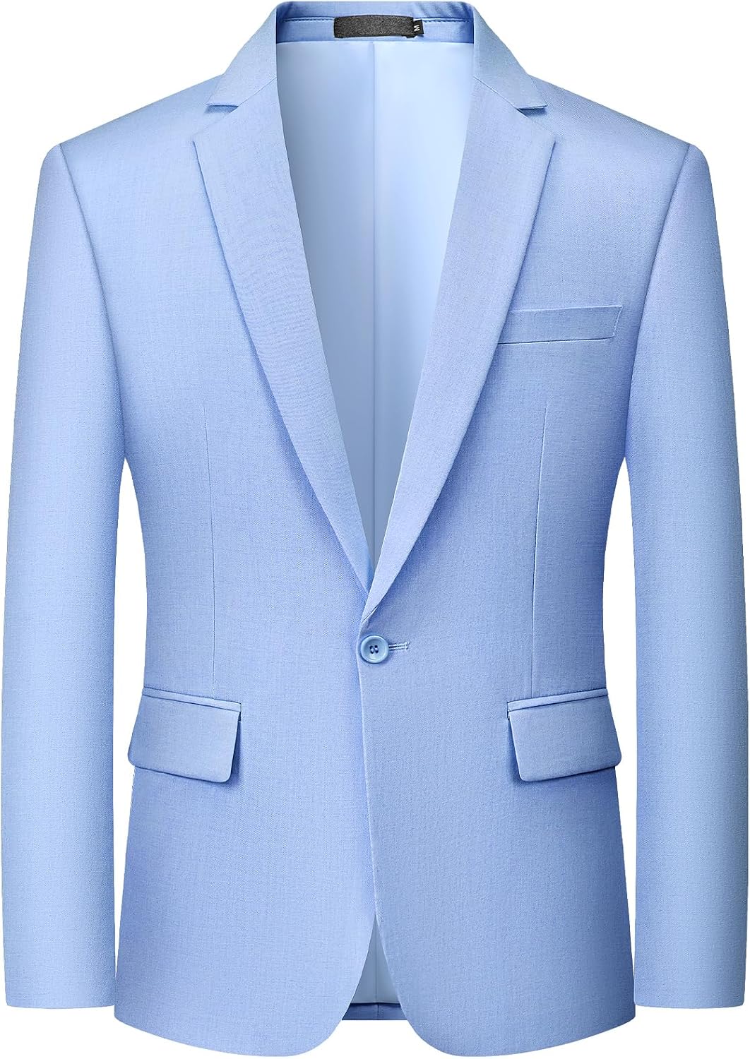 Men's One-Button Suit Jacket - Slim Fit Solid Colour Blazer and Lightweight Sport Coat - Black (4)