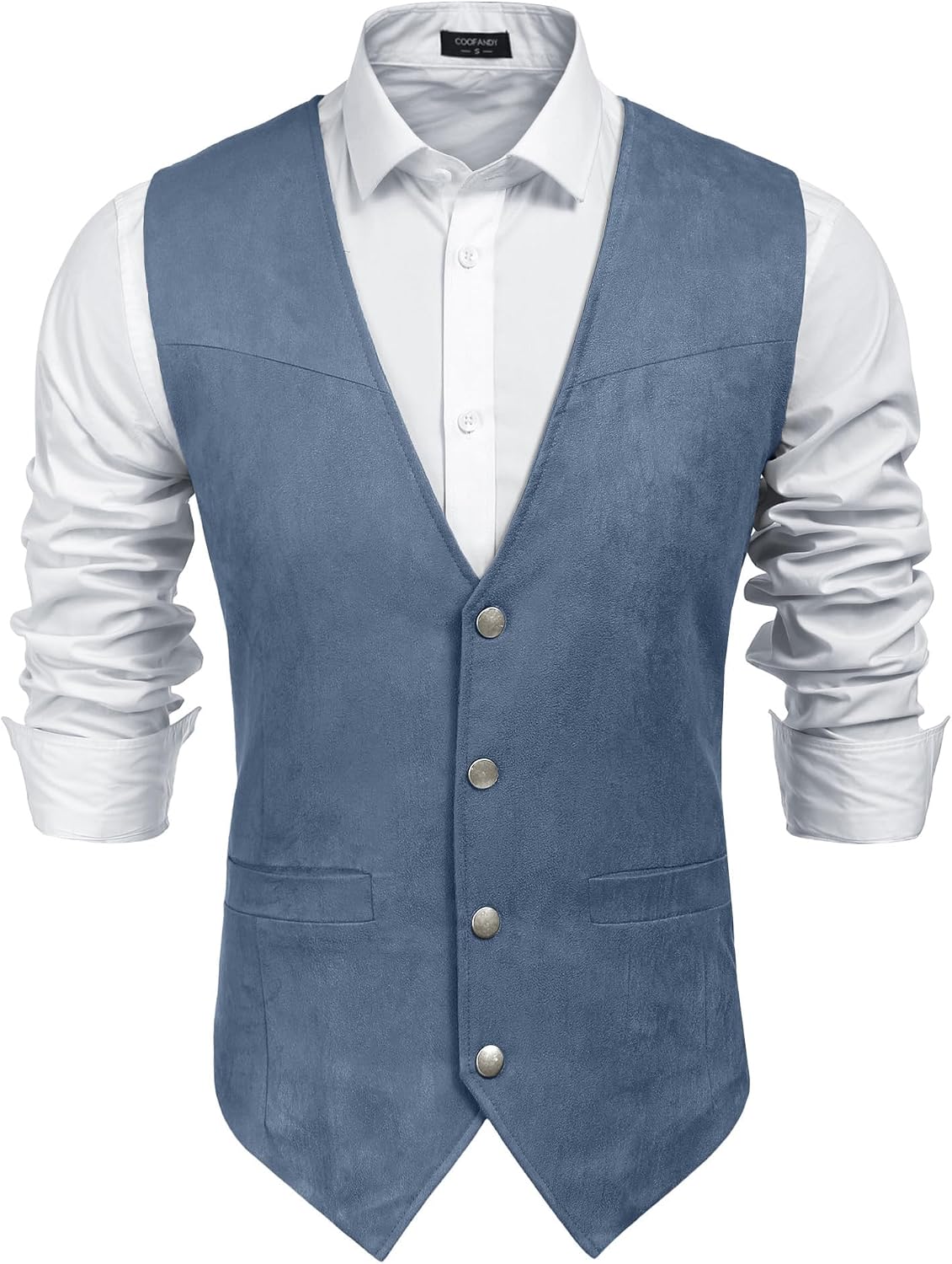 Men's Suede Western Vest - Slim Fit Cowboy Waistcoat with Two Pockets and Button Closure - Small