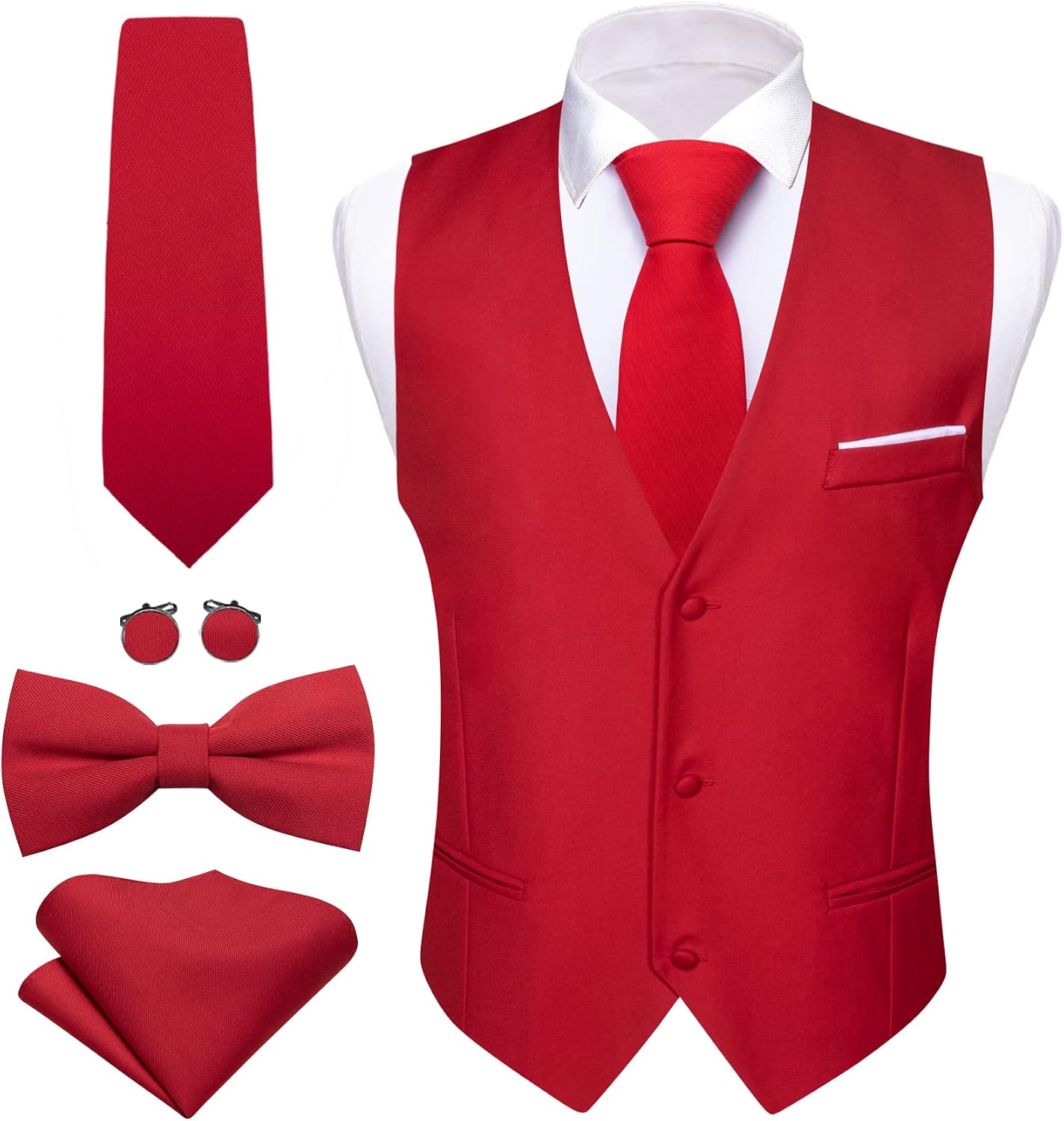 Men's Formal Suit Vest Set - Five-Piece Slim Fit V-Neck Waistcoat with Tie and Bow Tie - Medium