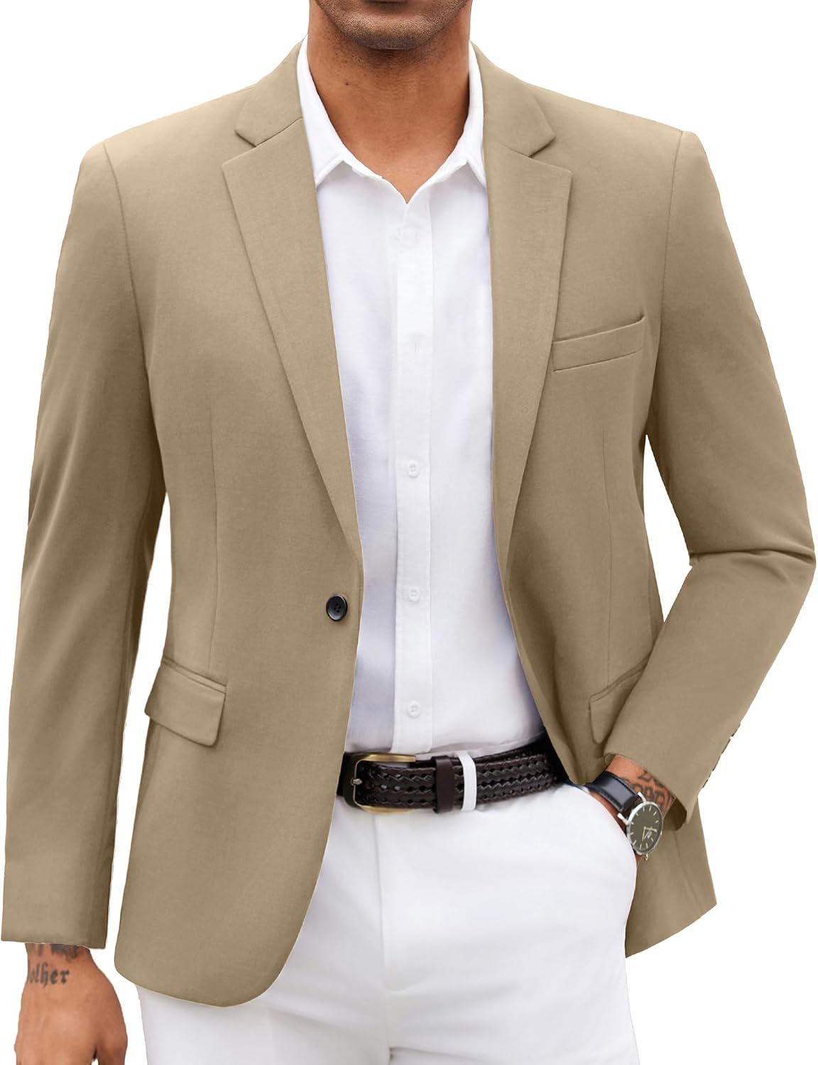 Men's Knit Blazer Jacket - Soft Lightweight Sport Coat with Notched Lapel, Four Pockets and Back Vent - Small