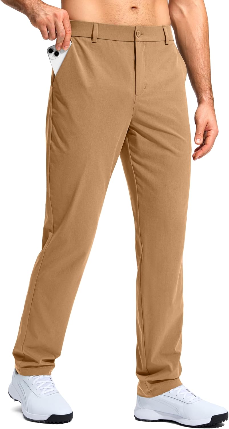 Men's Stretch Golf Pants - Lightweight Classic Fit Flat Front Trousers with Four Pockets - 33W x 32L