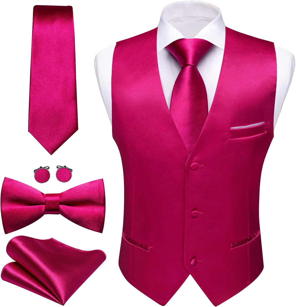 Men's Formal Suit Vest Set - Five-Piece Slim Fit V-Neck Waistcoat with Tie and Bow Tie - Large