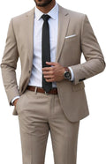 Men's Two-Piece Slim Fit Suit - Stretch One-Button Jacket, Trousers and Tie Set in Solid Colours - Large