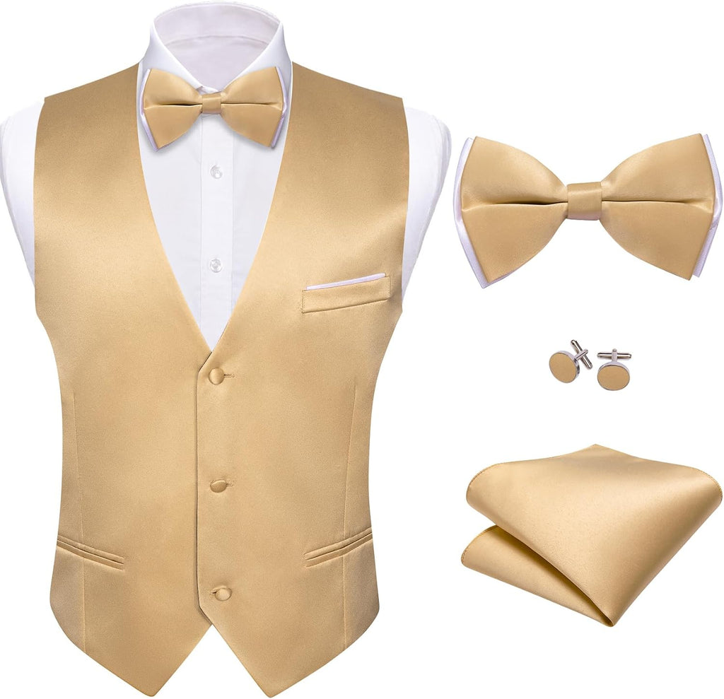 Men's Suit Vest and Bow Tie Set - Four-Piece V-Neck Slim Fit Waistcoat for Weddings and Proms - Medium