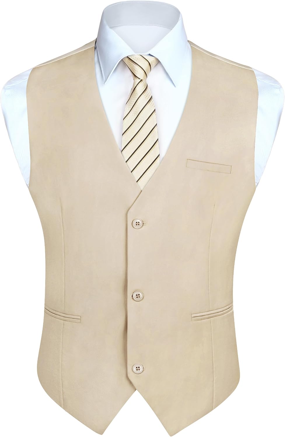 Men's Solid Suit Vest - Slim Fit Cotton-Blend Waistcoat with Three-Button Front and Pocket for Weddings - Small