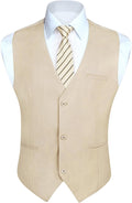 Men's Solid Suit Vest - Slim Fit Cotton-Blend Waistcoat with Three-Button Front and Pocket for Weddings - Small