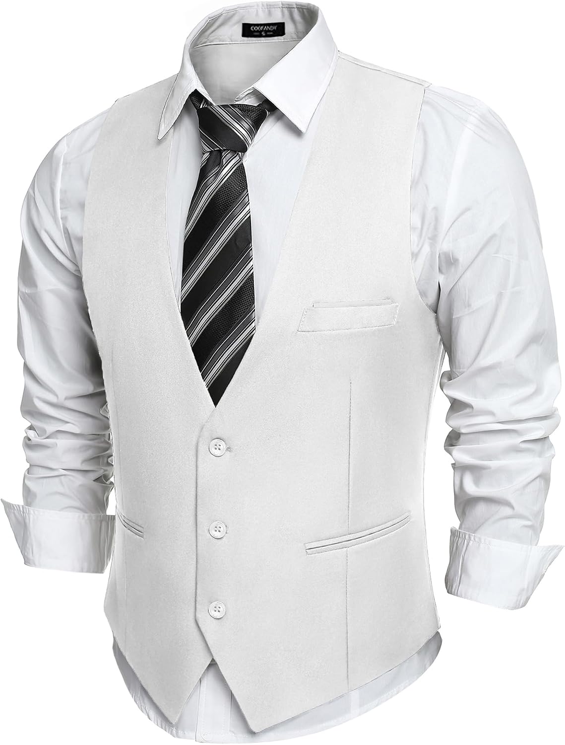 Men's Slim Fit Suit Vest - Formal Dress Waistcoat for Business Wear, Suits and Tuxedos - Black (2)