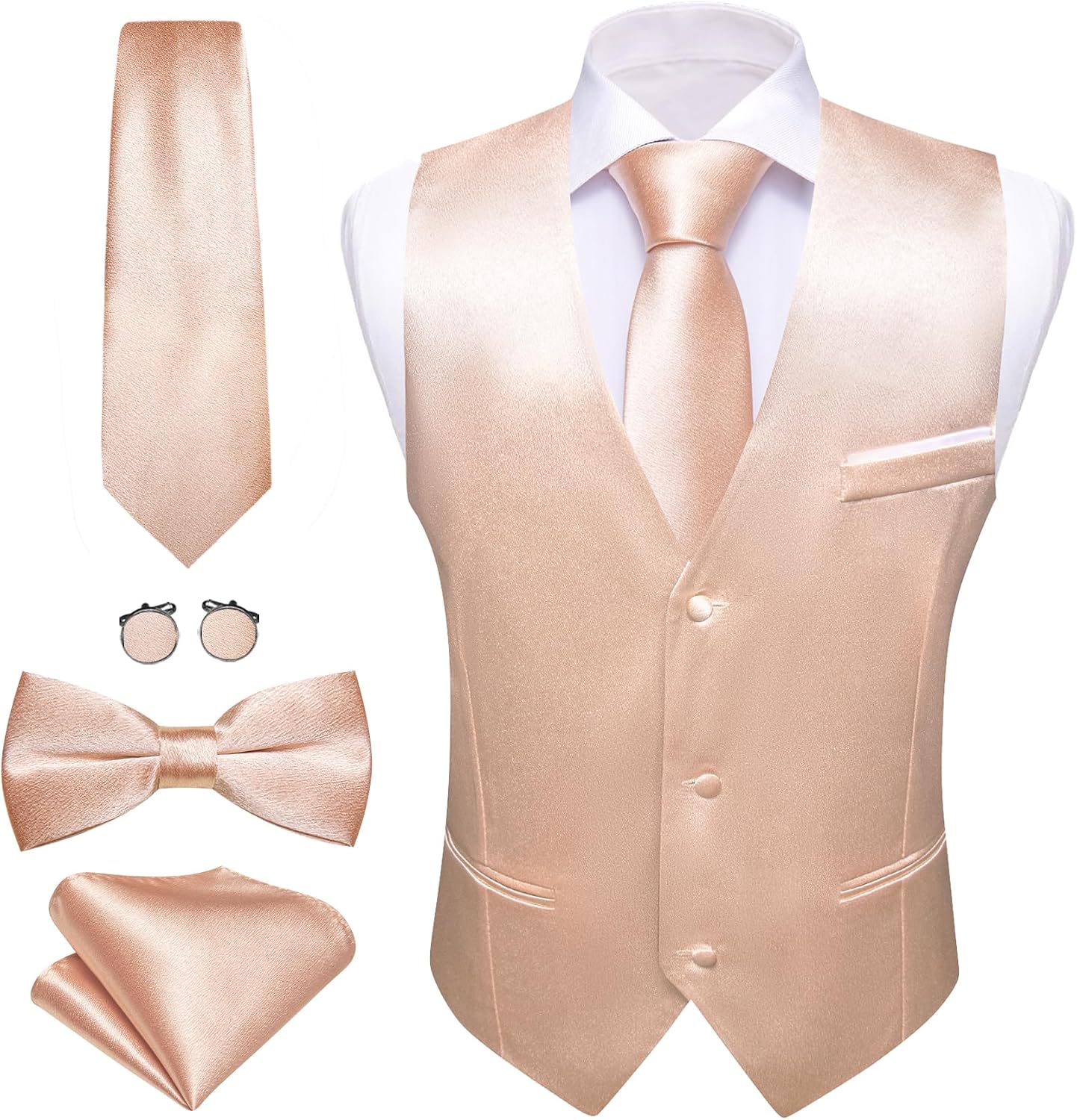 Men's Formal Suit Vest Set - Five-Piece Slim Fit V-Neck Waistcoat with Tie and Bow Tie - Large