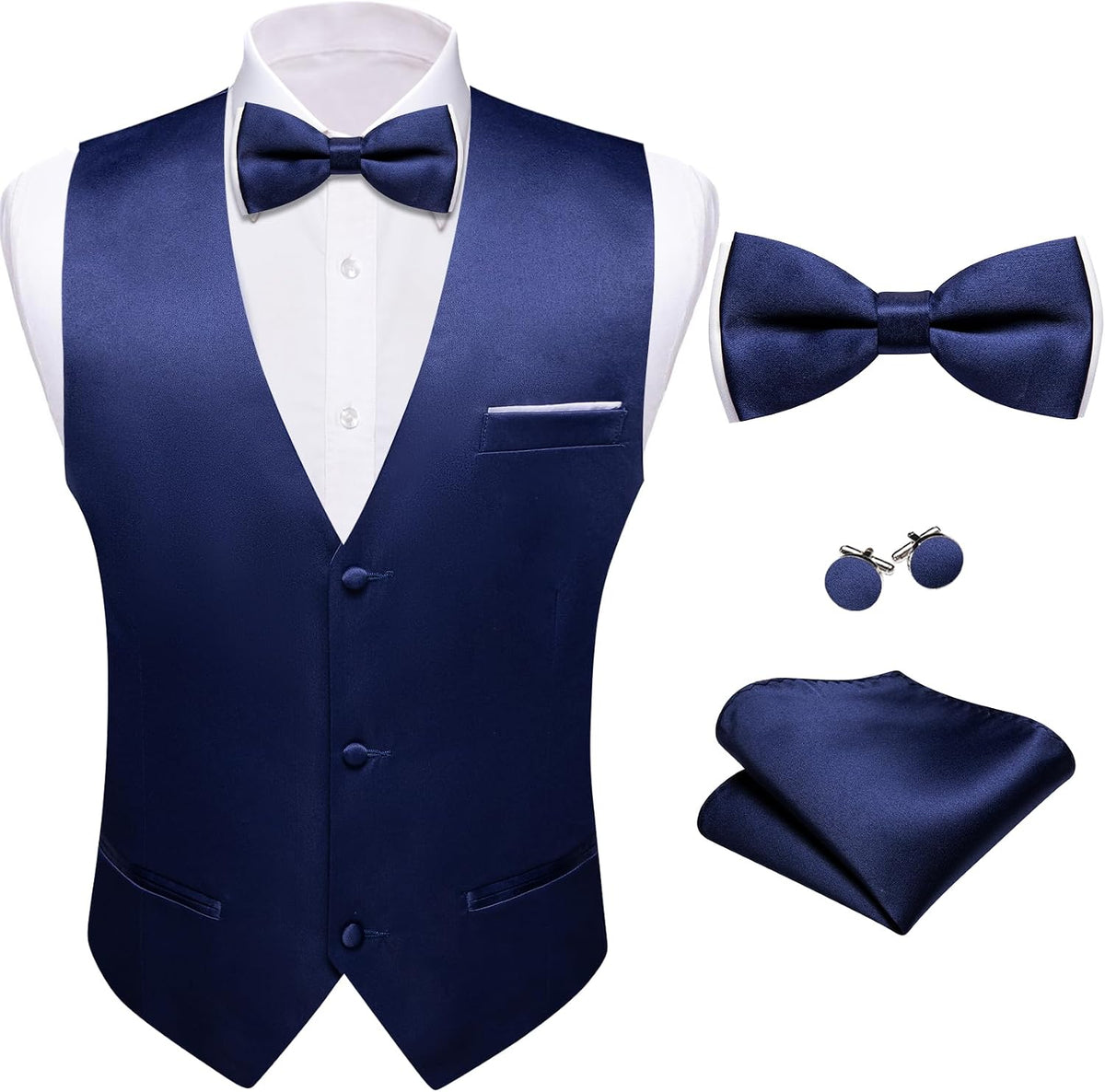 Men's Suit Vest and Bow Tie Set - Four-Piece V-Neck Slim Fit Waistcoat for Weddings and Proms - Medium