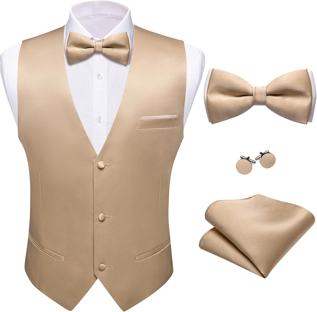 Men's Suit Vest and Bow Tie Set - Four-Piece V-Neck Slim Fit Waistcoat for Weddings and Proms - Large
