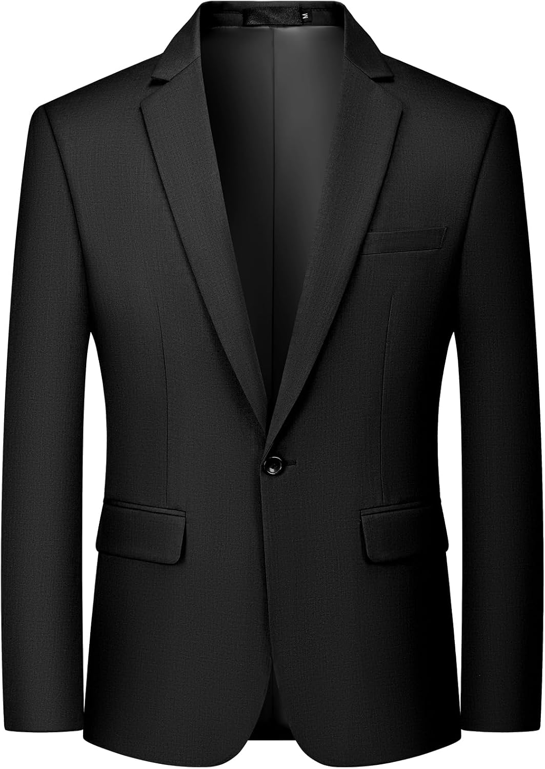 Men's One-Button Suit Jacket - Slim Fit Solid Colour Blazer and Lightweight Sport Coat - Black