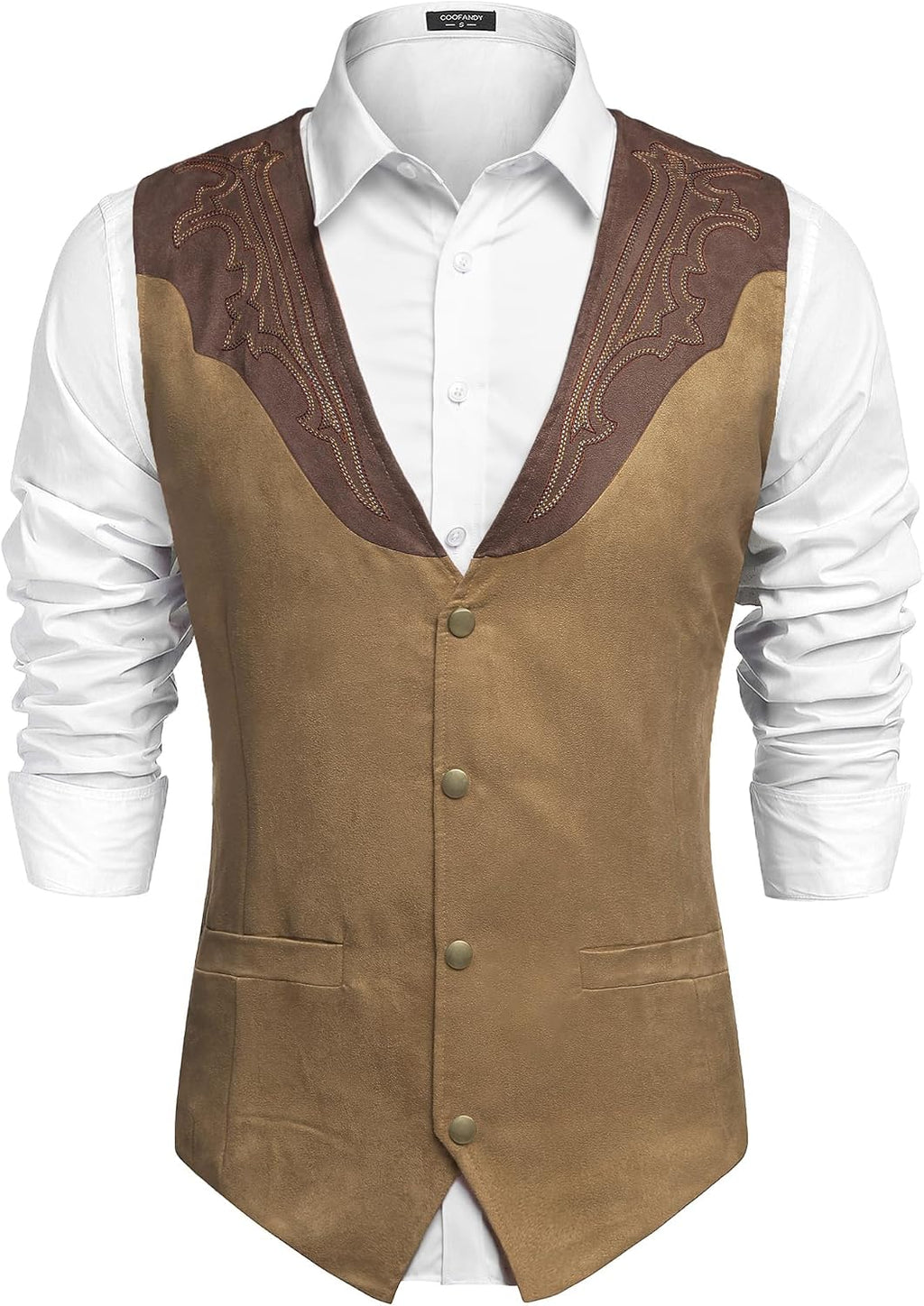 Men's Suede Western Vest - Slim Fit Cowboy Waistcoat with Two Pockets and Button Closure - Medium