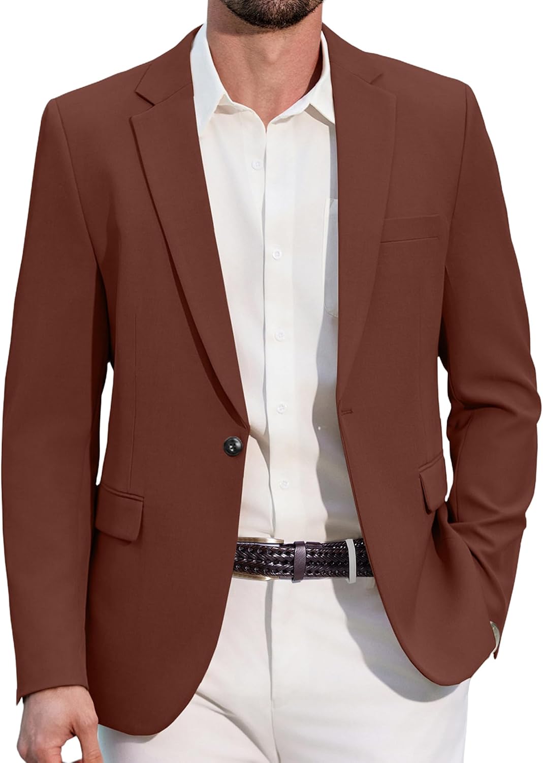 Men's One-Button Slim Fit Blazer - Notched Lapel Sport Coat with Double Vents for Weddings and Business - Black