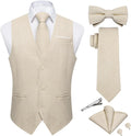 Men's Linen Suit Vest Set - Six-Piece Solid Waistcoat with Tie and Bow Tie for Weddings and Prom - Small