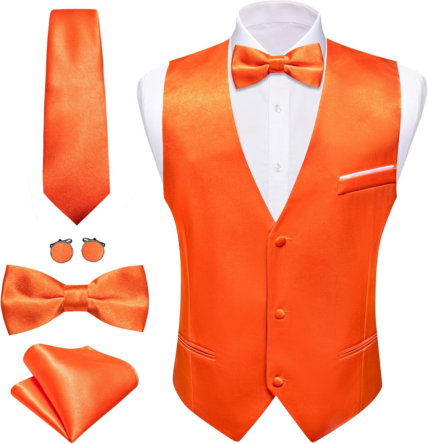 Men's Formal Suit Vest Set - Five-Piece Slim Fit V-Neck Waistcoat with Tie and Bow Tie - Large (25)